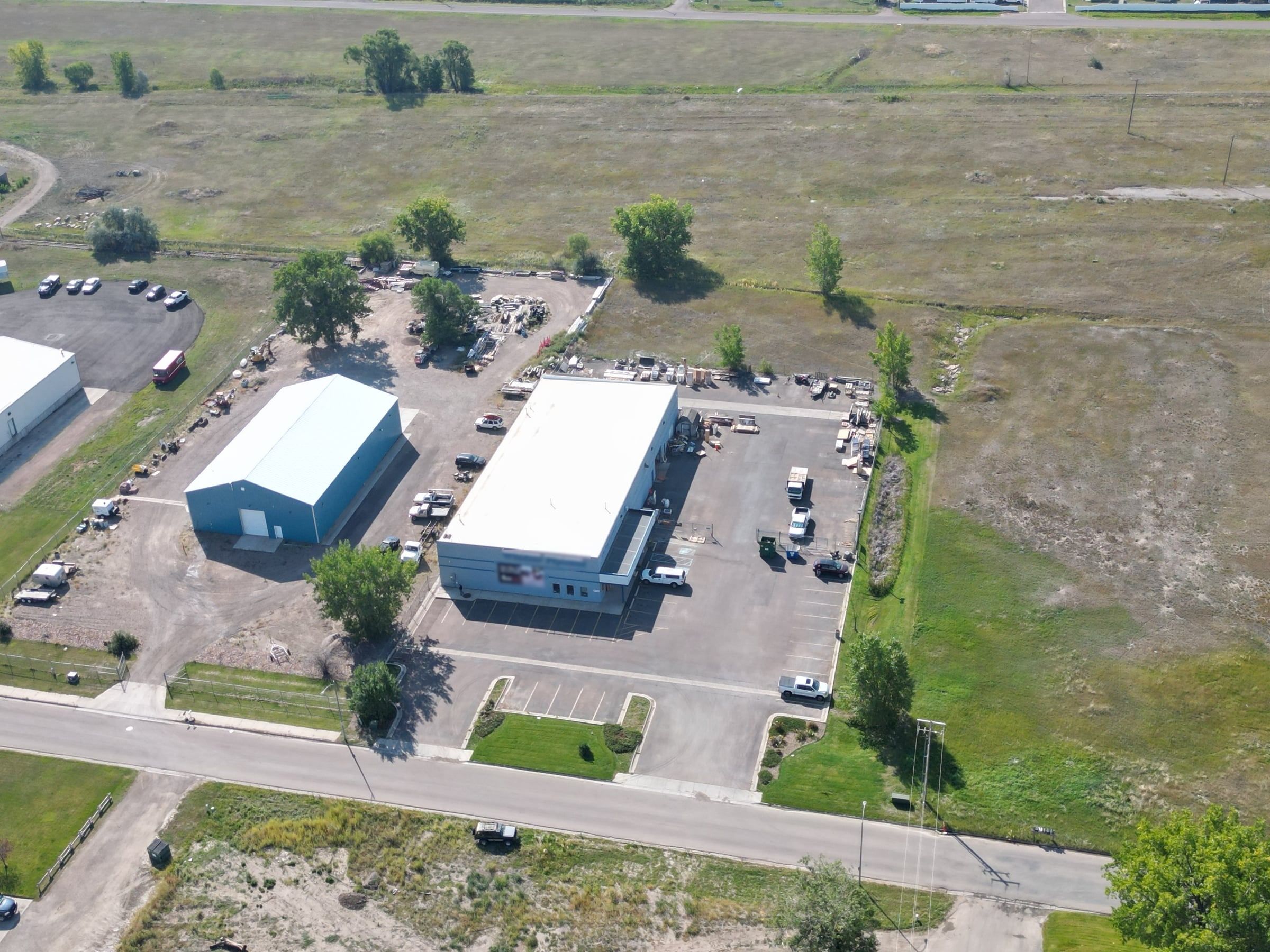 Aerial view of a Montana commercial property and yard